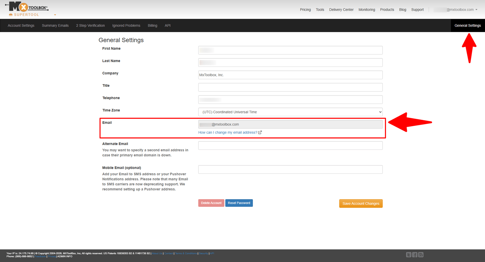 change account email address